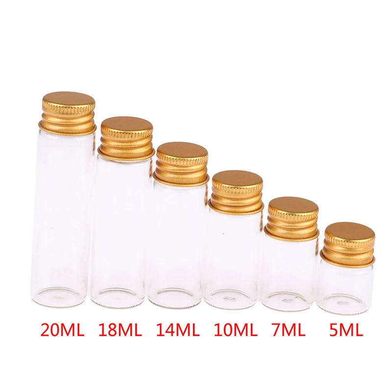 10 sztuk 5ml/7ml/10ml/14ml/18ml/20ml Szklane butelki z aluminiowymi pokrywkami Małe mini szklane słoiki 6 rozmiarów U-pick