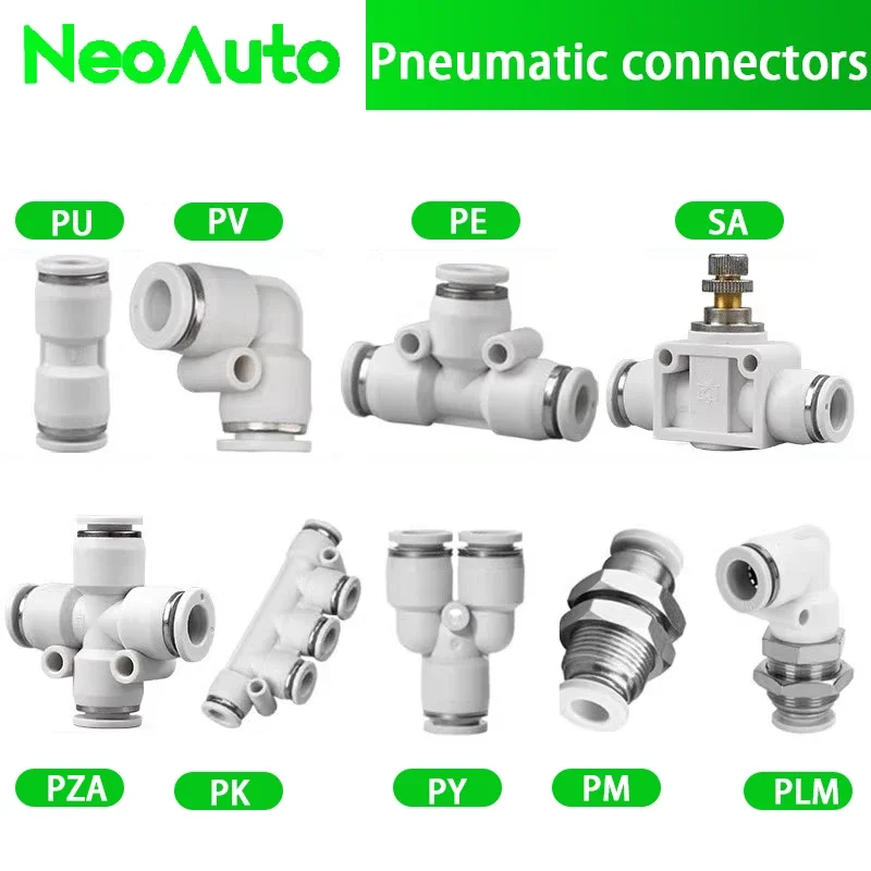 Pneumatic Fittings Air Tube Connectors Better Quality PU PY PE PK SA Valve Push Into Hose White Connector 4/6mm 8mm 10mm Adapter