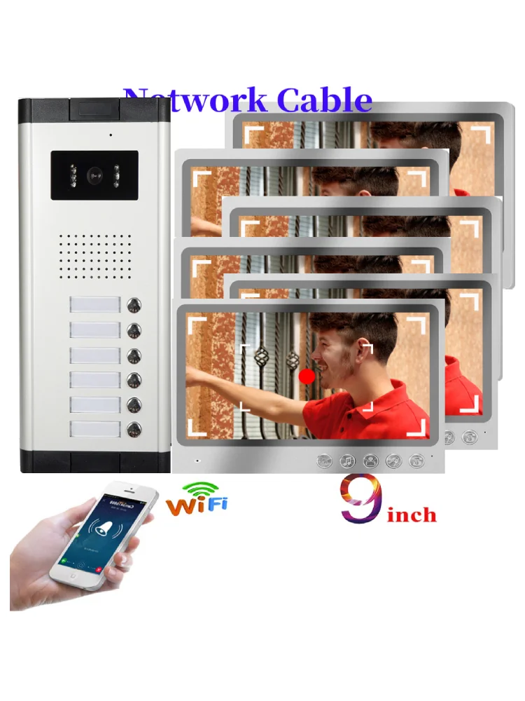 

APP Remote Unlock Video Intercom 9Inch Monitor Network Cable Port WIFI Video Door Phone Doorbell Visual Intercom Record System