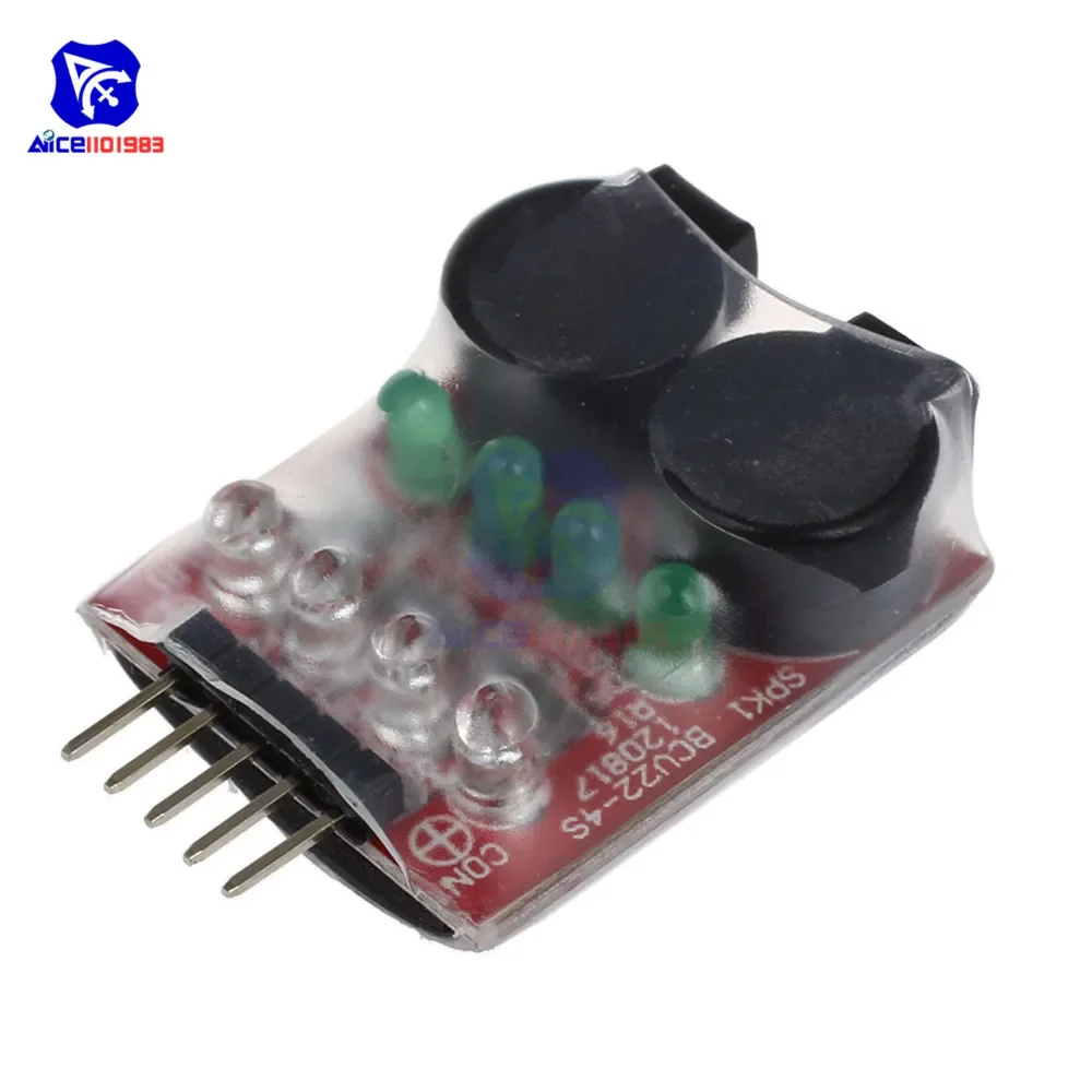 diymore 2S 3S 4S Lipo Battery Low Voltage Detector Alarm Buzzer Module Battery Protection Board with LED DC 7.4V -14.8V for RC