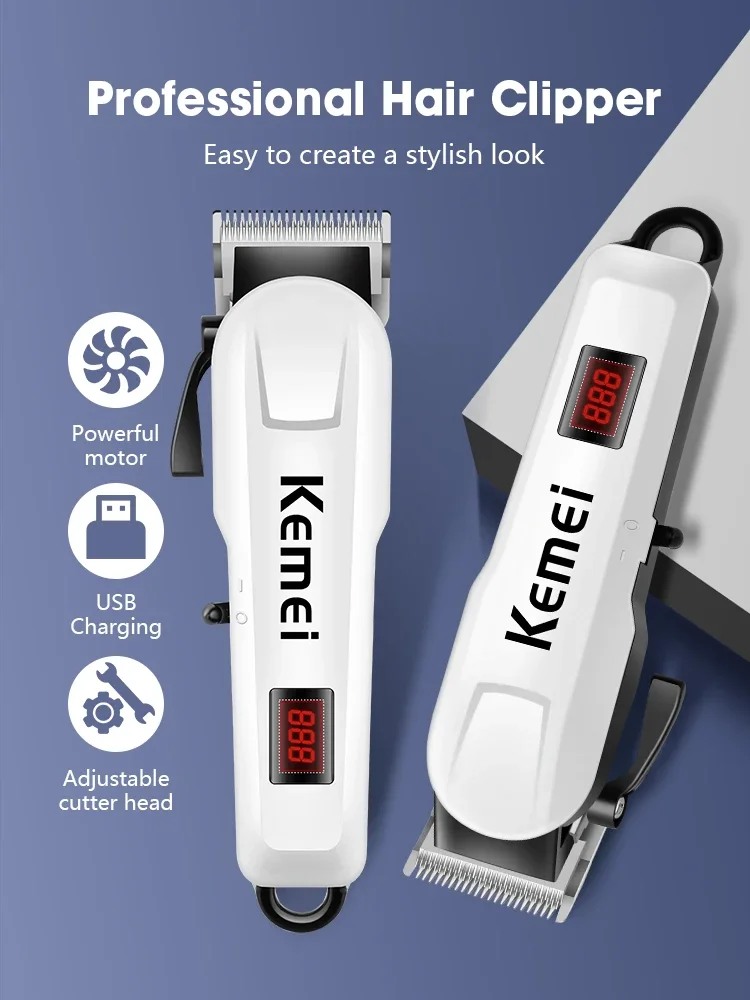 Kemei KM-809A Professioneller Haarschneider, verstellbarer Haarschneider für Männer, elektrisch, leistungsstarker Bart, wiederaufladbarer Haarschneider – Detail 12