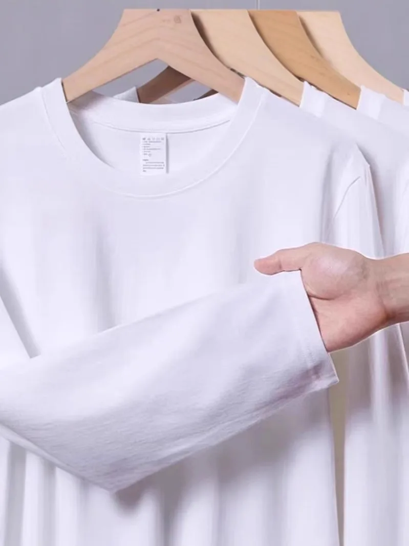 Customize Your Design DTG Printing 500G Heavyweight Cotton Mens T-shirts High Quality Male Loose Casual Long Sleeve Shirts 3XL