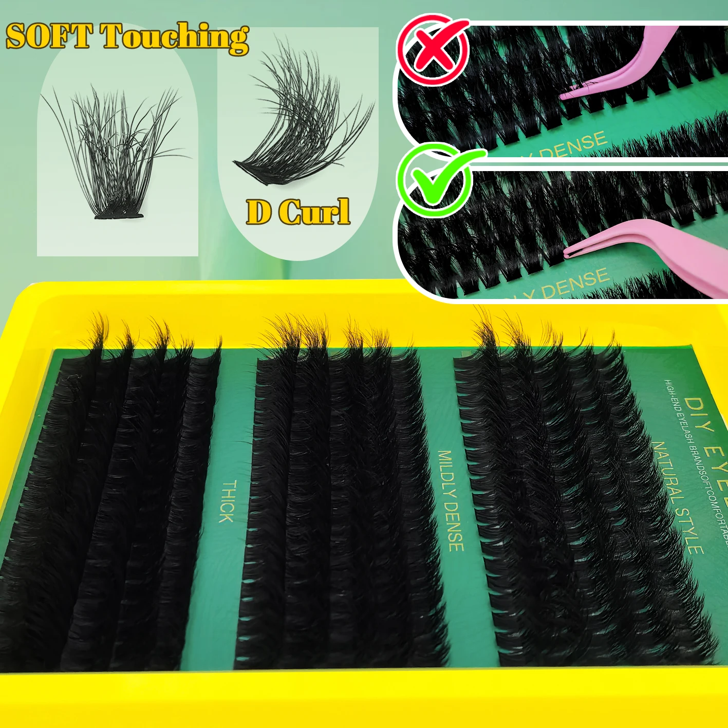 Naturalnie wyglądające, gęste, puszyste, objętośćujące sztuczne rzęsy w stylu krzyżowym i potarganym, do modelowania rzęs.