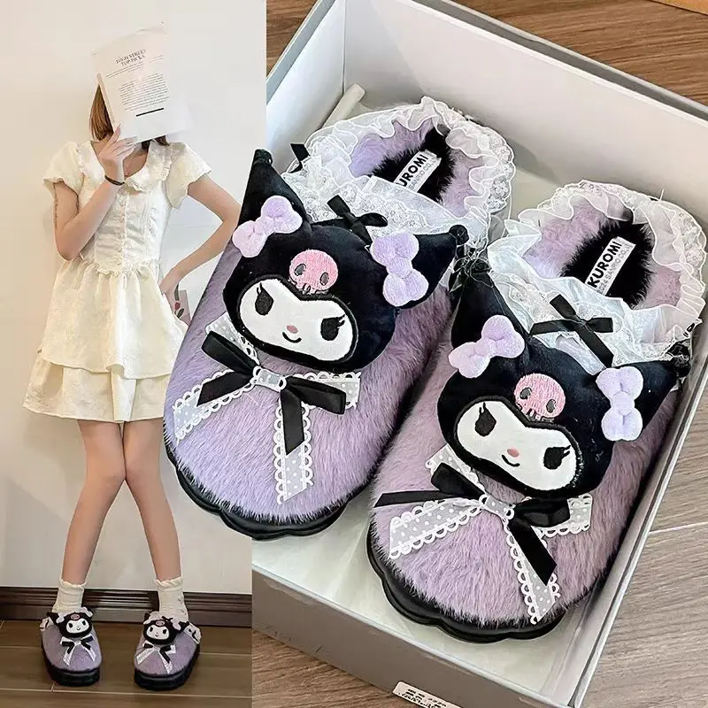 Sanrio Hello Kitty Kuromi Cinnamoroll Bawełniane Kapcie Kreskówkowe Śliczne Zimowe Domowe Kapcie na Grubej Podeszwie Utrzymujące Ciepło Bawełniane Buty