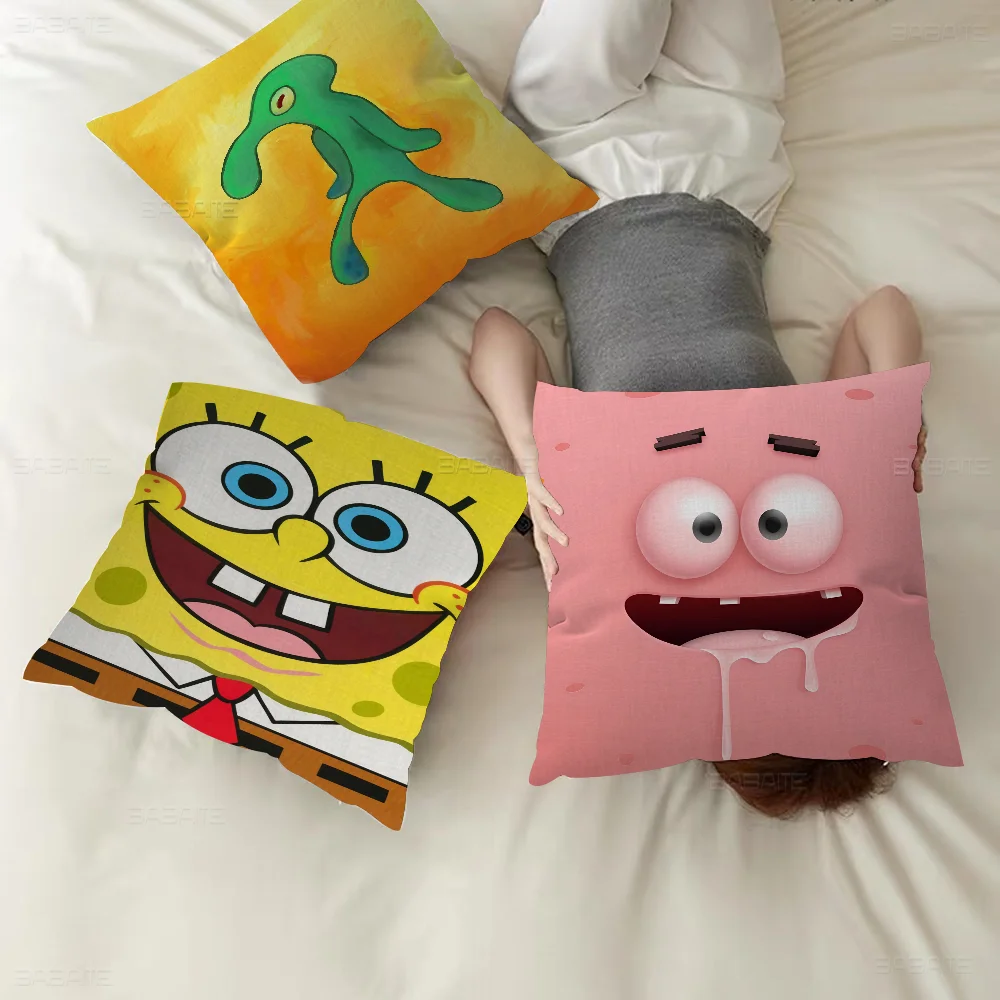 Cartoon Sponge And Bobs SquarePants Pillow Covers Cartoon Sofa Decorative Home Double-sided Printing Short Plush Cushion Cover