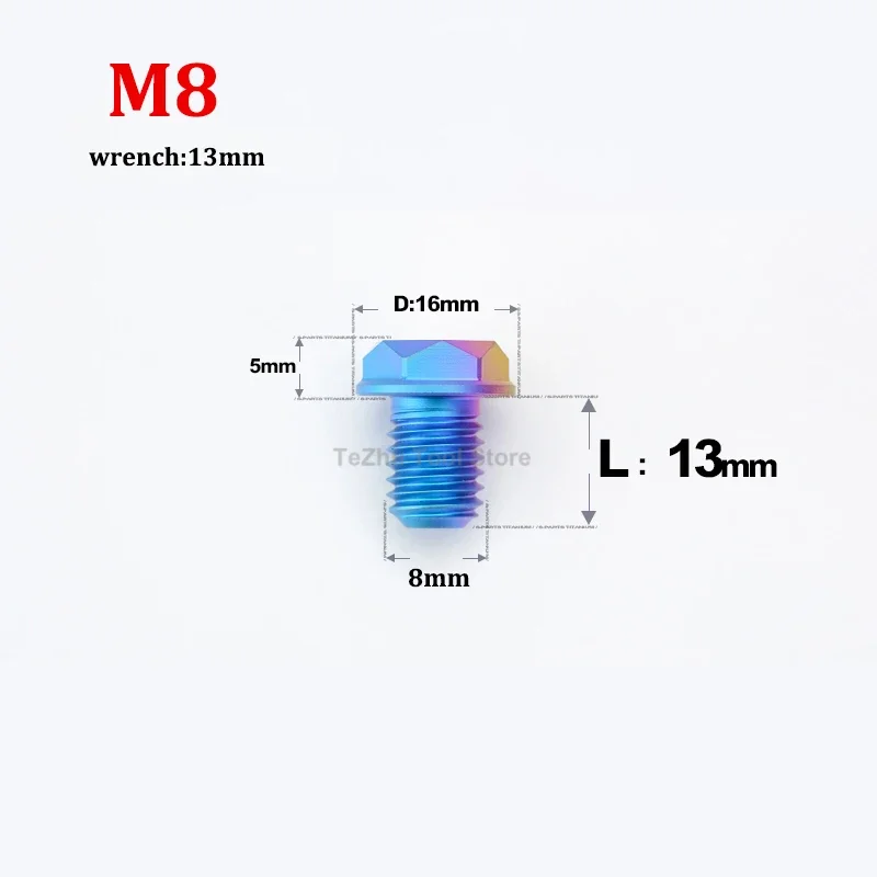 1pcs Titanium Bolts M8 M10 x 13mm Left Thread Titanium Alloy Motorcycle Rearview Mirror Plug Screws Modified Screws