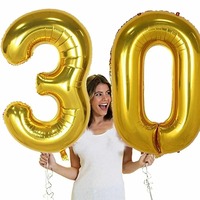 40 inch Large Gold Number Balloons 10 20 30 40 50 60 70 80 90 years adult Birthday Anniversary Decoration Supplies Gold Balloon