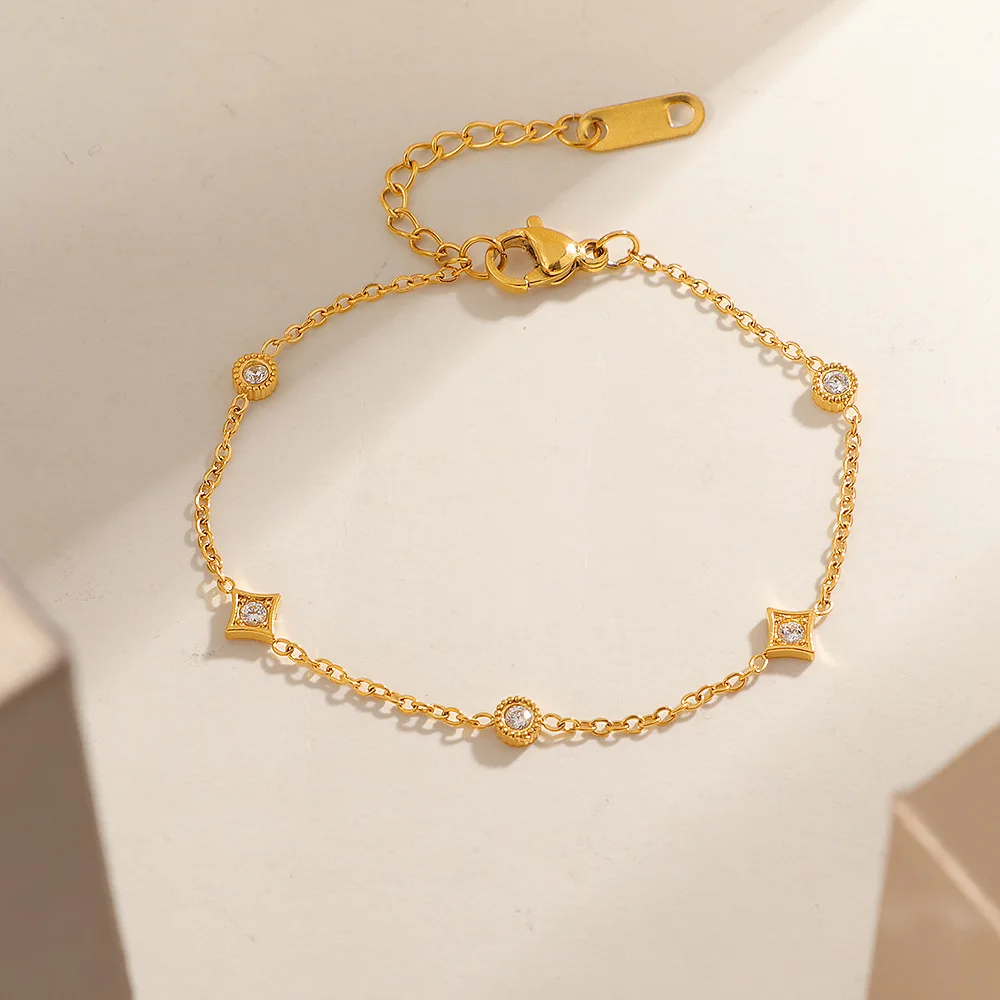 

Браслет-цепочка из золота с цирконием, подарок на годовщину, браслет из настоящего стерлингового серебра