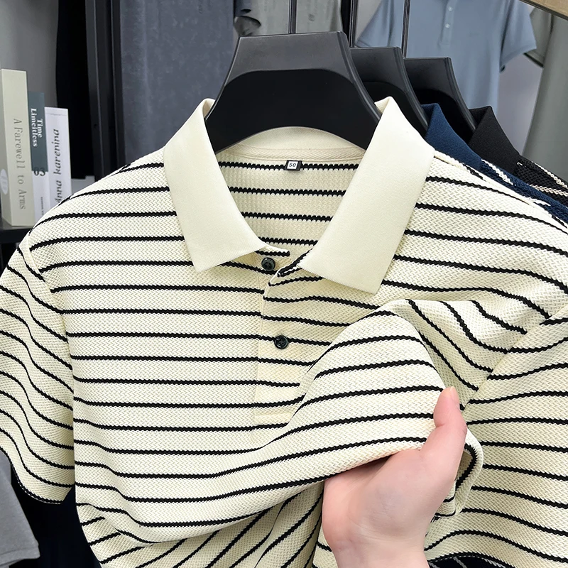 Light luxury striped short sleeve men's polo shirt fashion new summer casual T-shirt high-quality breathable comfort lapel top