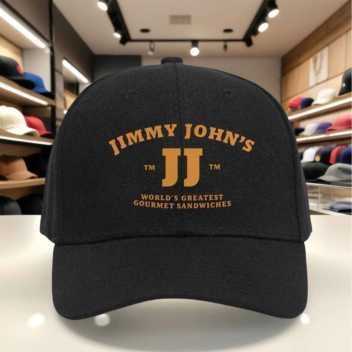 Jimmy Johns World'S Greatest Gourmet Sandwiches Print Baseball Cap, Orange & White Design, Adjustable Size, Casual Food Brand Ca