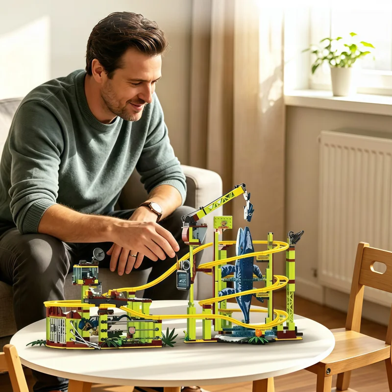 1061 Building Block Track Adventure Research Lab Roller Coaster Large Assembly Mechanical Dinosaur Roller Coaster Building Block