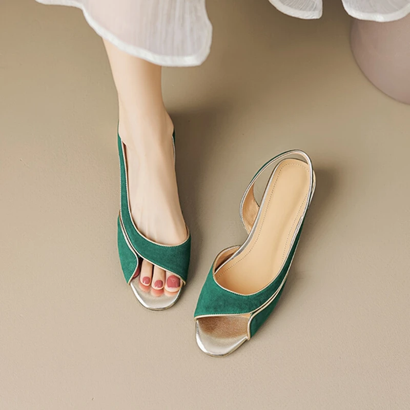 NEW Summer Women Sandals Sheep Suede Leather Shoes for Women Black Slingback Shoes Peep Toe Chunky Heel Concise Designer Sandals