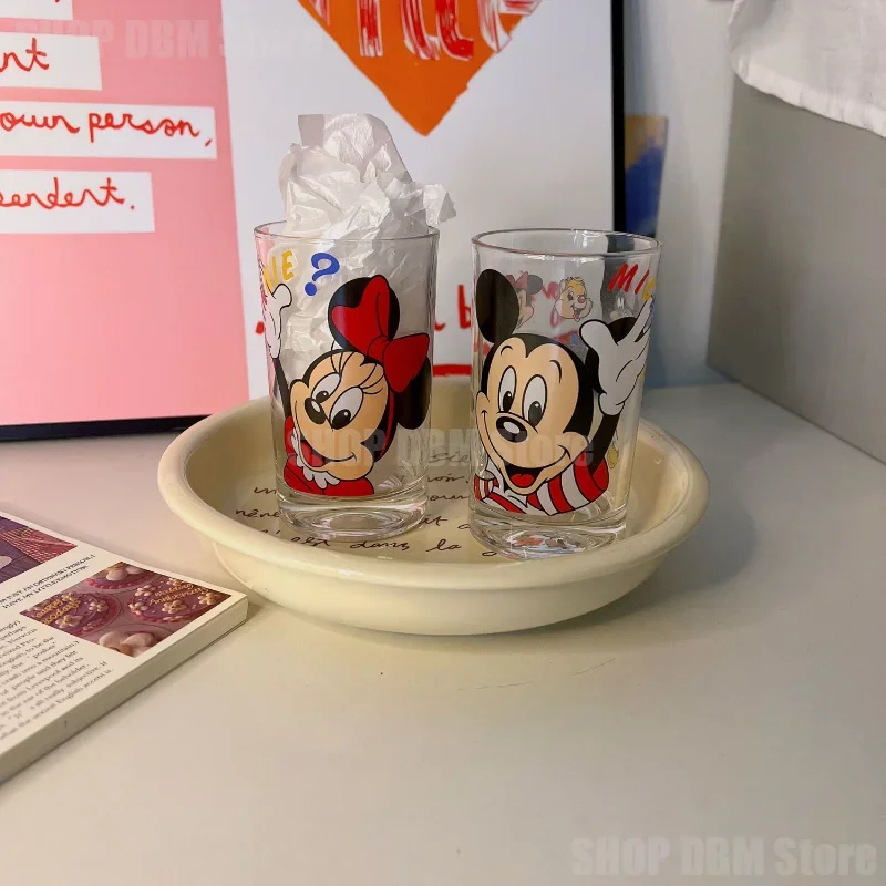 Disney Mickey Minnie Mouse Glass Coffee Cup High Heat-resistant Latte Mug Senior Water Cup Cartoon Milk Beer Juice Tea Cup Glass