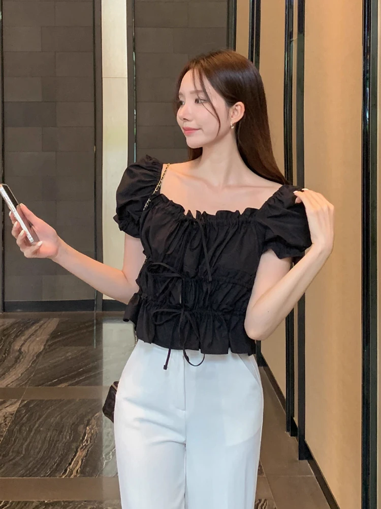 Csa corta con nudo de mariposa para mujer, novedad de verano, empalme de oreja de ma, Top versátil, estilo coreano, ma...