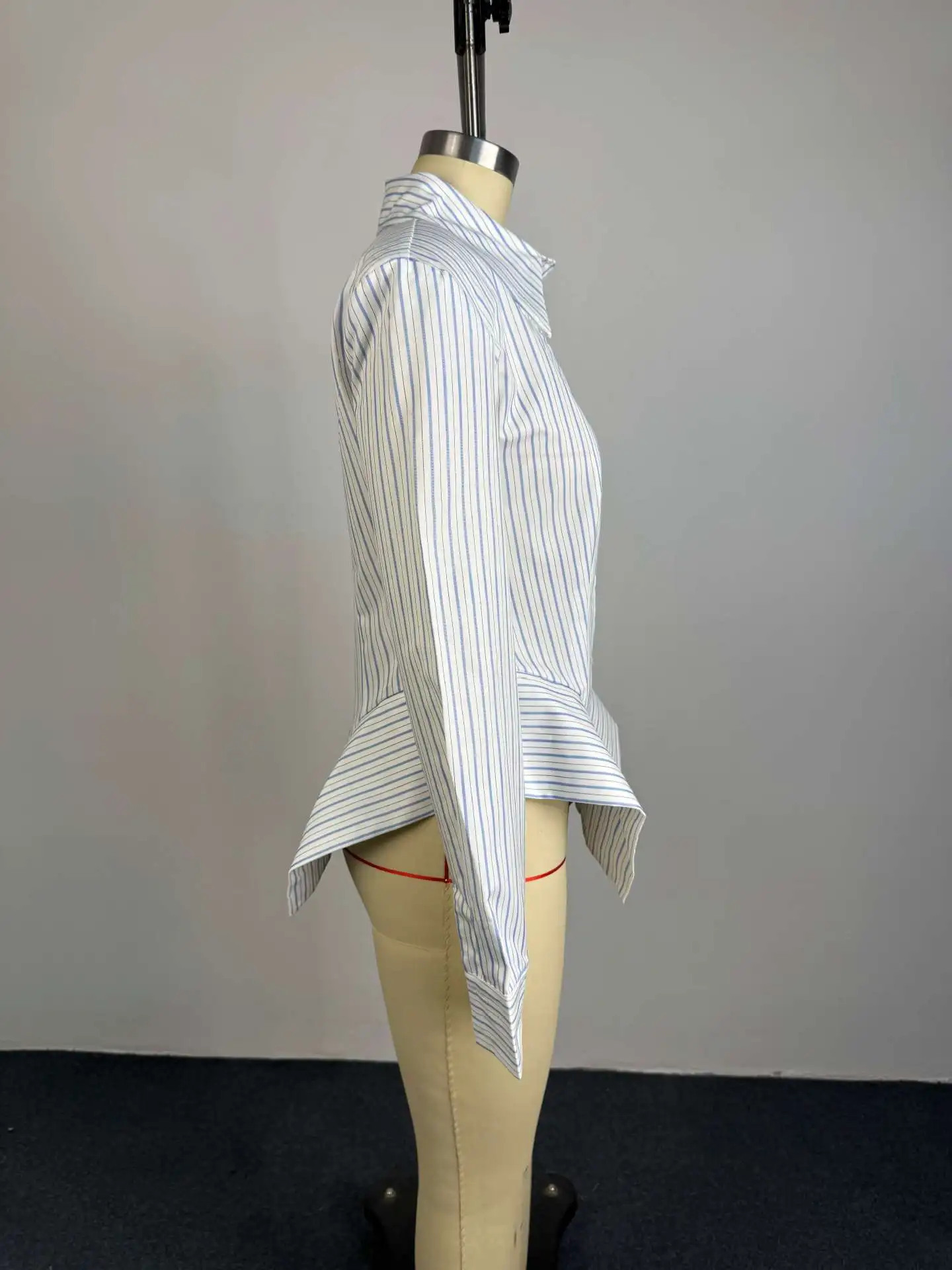 Women's Spring Summer Lapel Striped Fitted Asymmetrical Hem Shirt Casual Office Date 2026 New Trendy Feminine Fashion Shirt