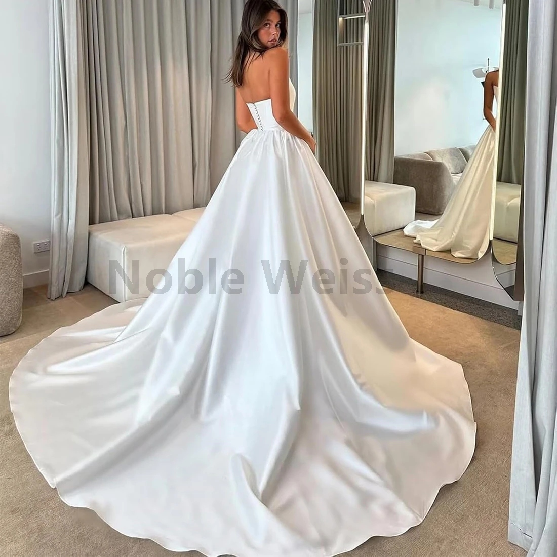 Trägerlose Satin-Brautkleider für Frauen, Braut, lange formelle Abendkleider, individuell anpassbar