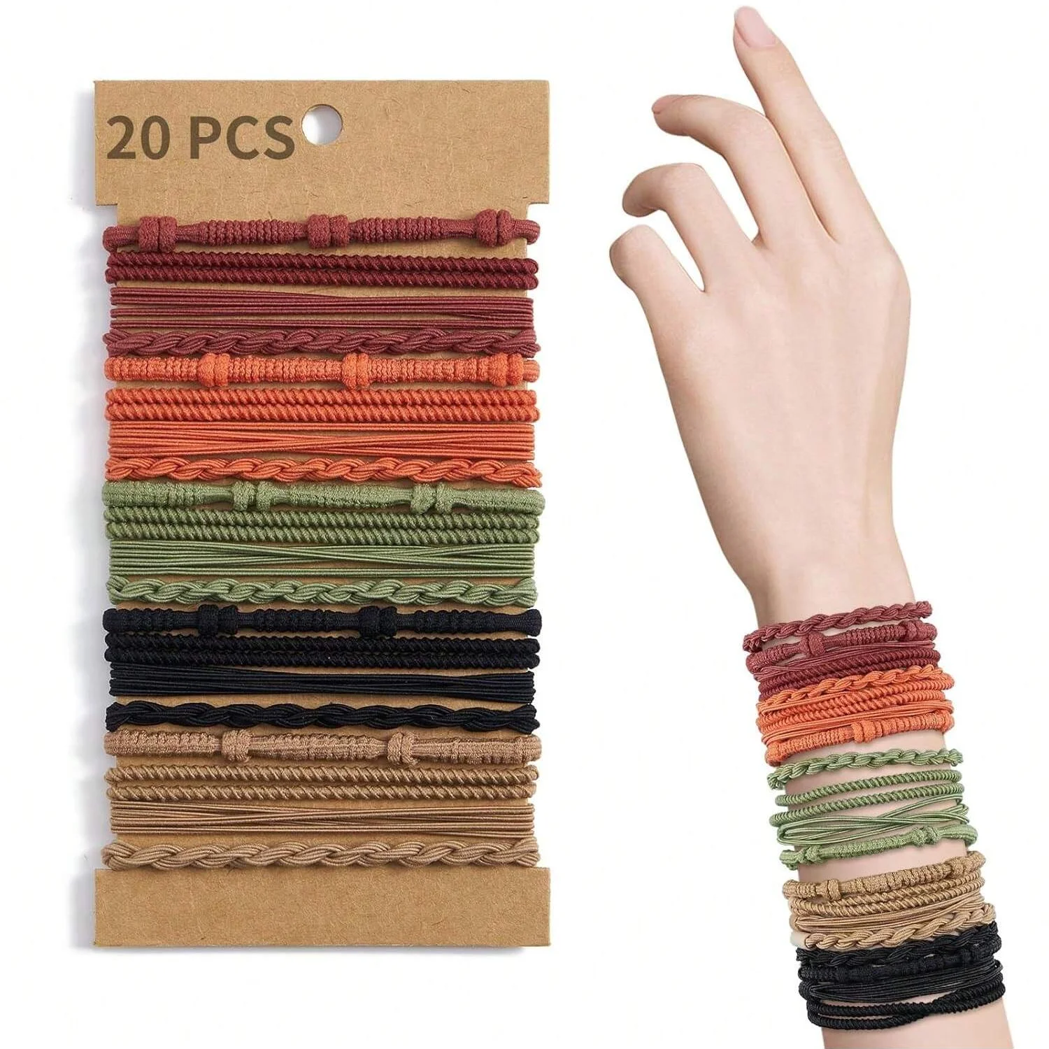 Boho 20pcs Women Bohemian Style Elastic Hair Ties & Bracelets, Multifunctional Soft Hair Ties, Various Styles Ponytail Holder