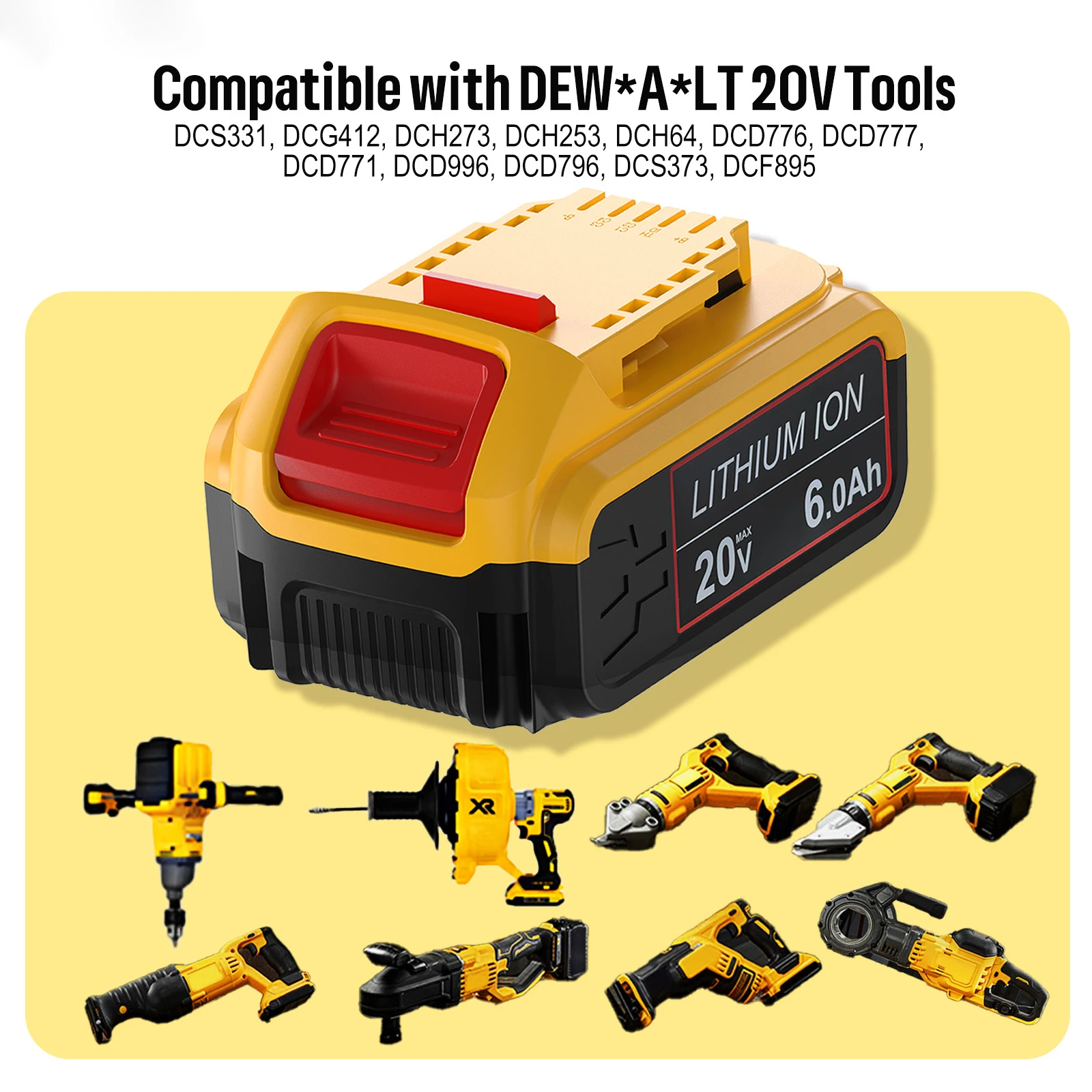 20V 6.0Ah Li-ion Battery For Dewalt DCB200 DCB606 DCB612 DCB205 DCB206 DCB209 Power Tool Batteries