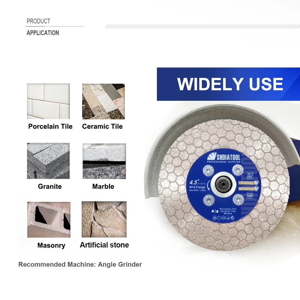 SHDIATOOL 1Pc Dia105/115/125mm Diamond Grinding Cutting Disc with Flange Marble Ceramic Tile  Cutter Double-side Hex Saw Blade