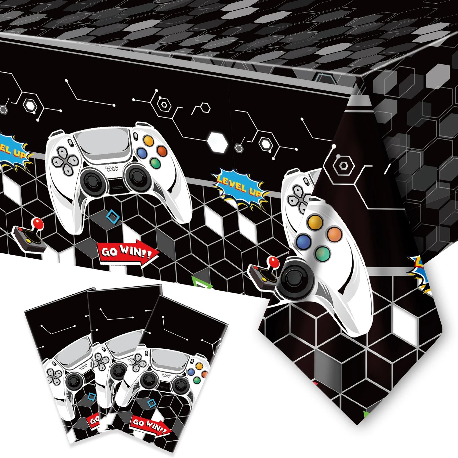 Preto e branco Game Console Controller Birthday Party Supplies, Talheres descartáveis, balões para menino, decorações de festa