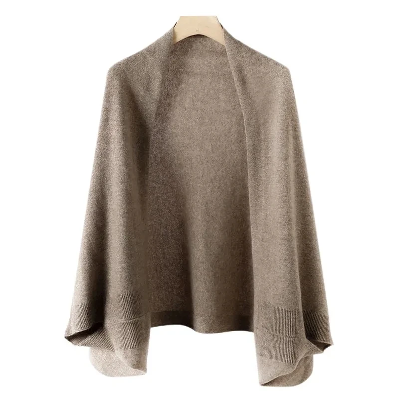 Versatile Shawl Women Autumn Winter Solid Cashmere Knitted Cardigan Jacket Women Batwing Sleeve Warm Cape Knitting Bib Scarf