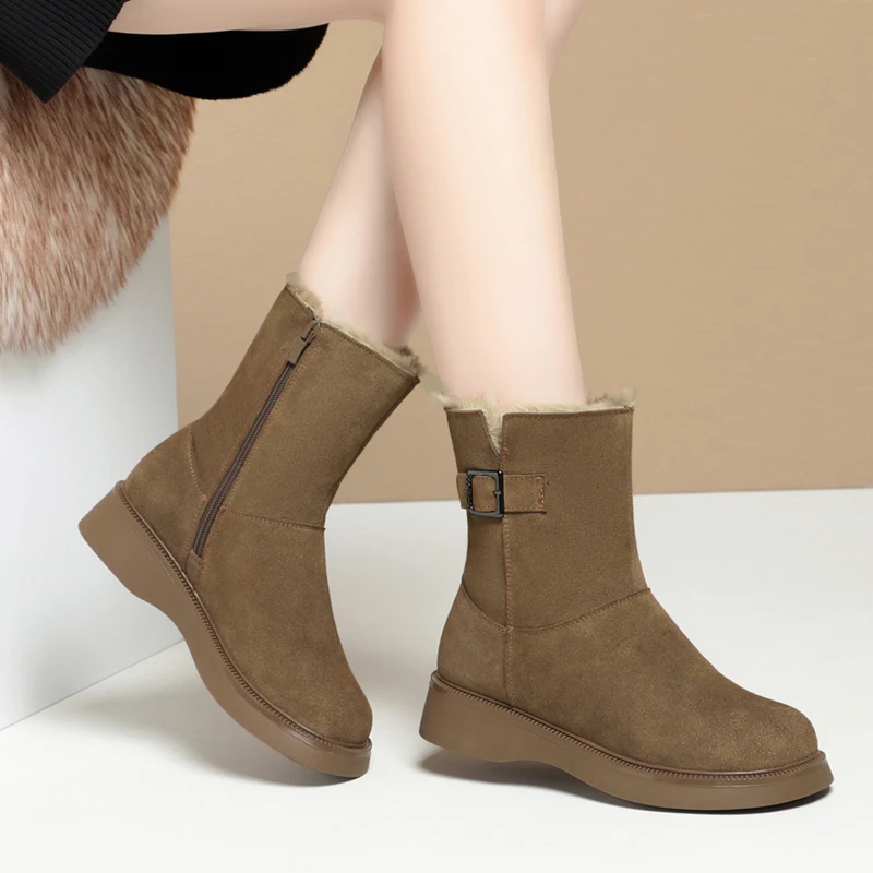 AIYUQI Snow Boots Women Winter New 2024 New Suede Genuine Leather Women\'s Short Boots Wedge Heel Non-Slip Women Ankle Boots