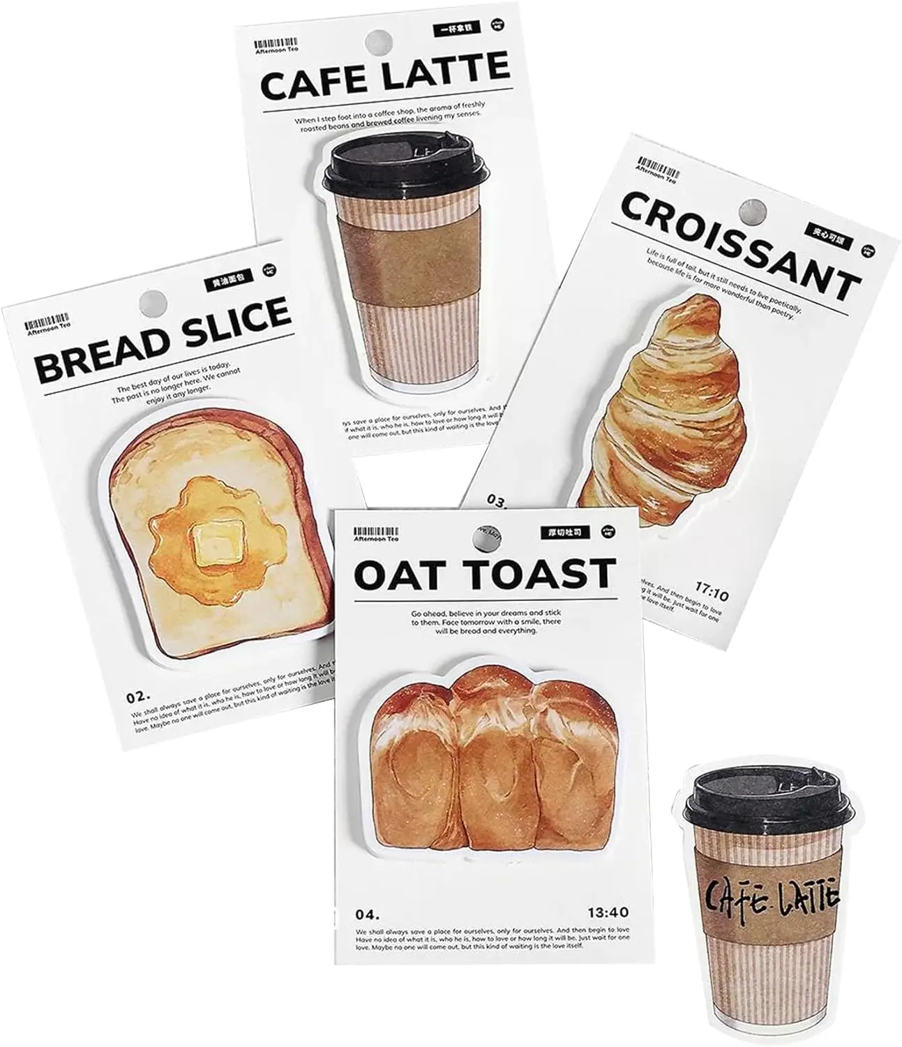 Divertidos diseños de tazas de café, croissants y tostadas, notas adhesivas bonitas y favoritas, regalo para la oficina, la escuela, el hogar, los monitores