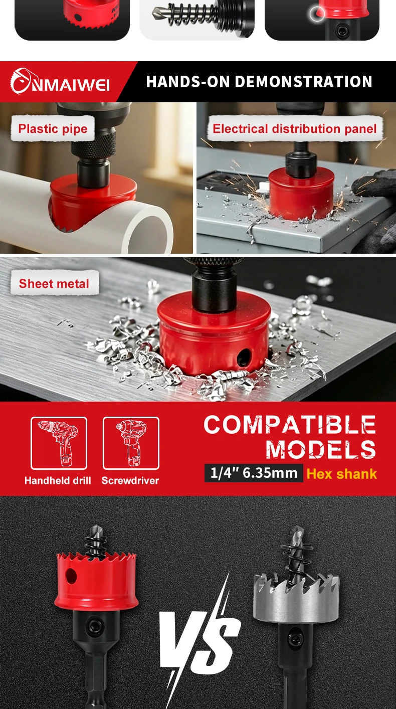 M42 Bimetall-Lochsägen-Set 3/4" bis 1-3/8" Dünnwandiger Kobalt-Bohrlochschneider mit Sechskant-Spannzange für Holz-, Metall- und PVC-Schnitte – Detail 3