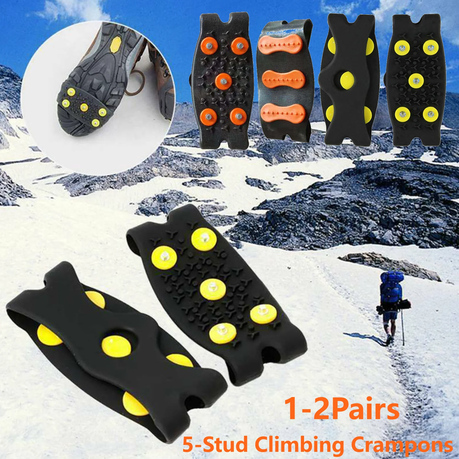 5-Stollen-Klettersteigeisen Rutschfeste Legierungsstahl-Spikes Hochfeste TPE-Schnee-Eis-Krallen-Schuhüberzieher für Wandern und Bergsteigen Unisex