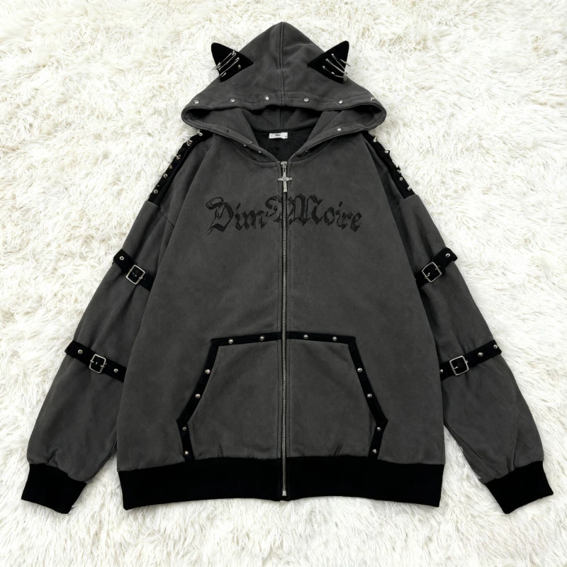 Japanese Kawaii Print Hooded Coats Women Sweatshirts Harajuku Printed Jacket Aesthetic Grunge Blouse Subculture Cute Y2k Tops
