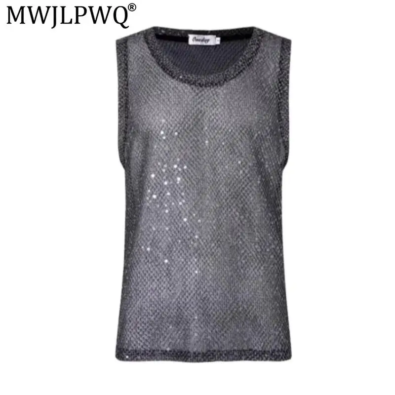 MWJLPWQ American Clothing Mesh Back Cutout Tank Top Men's See-Through Sequin Niched Streetwear 2026 Summer New Outfit 20175