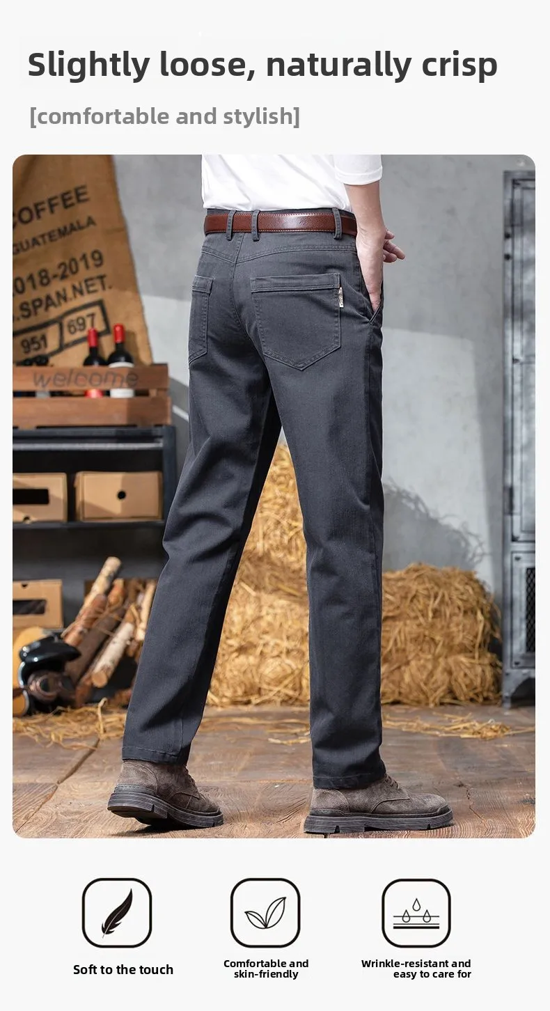 Herbst-Winter Herren Einfarbige Lässige Baumwollhose Dehnbare Anzughose Formelle Business-Baggy-Hose Klassische Schwarze Marineblaue Hose – Detail 4