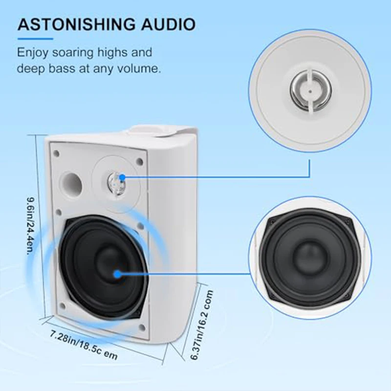 Herdio 5.25 Inch Outdoor Bluetooth Speaker 300W Waterproof Wall-Mounted Wired System All-Weather Resistant Audio