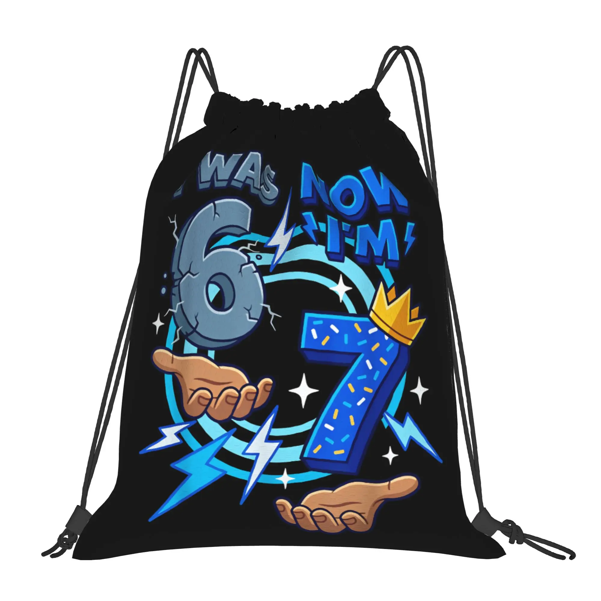 Drawstring Bag I was 6 Now I'm 7 Backpack  Waterproof Waterproof Gym Fitness Sackpack String Bags For Couple
