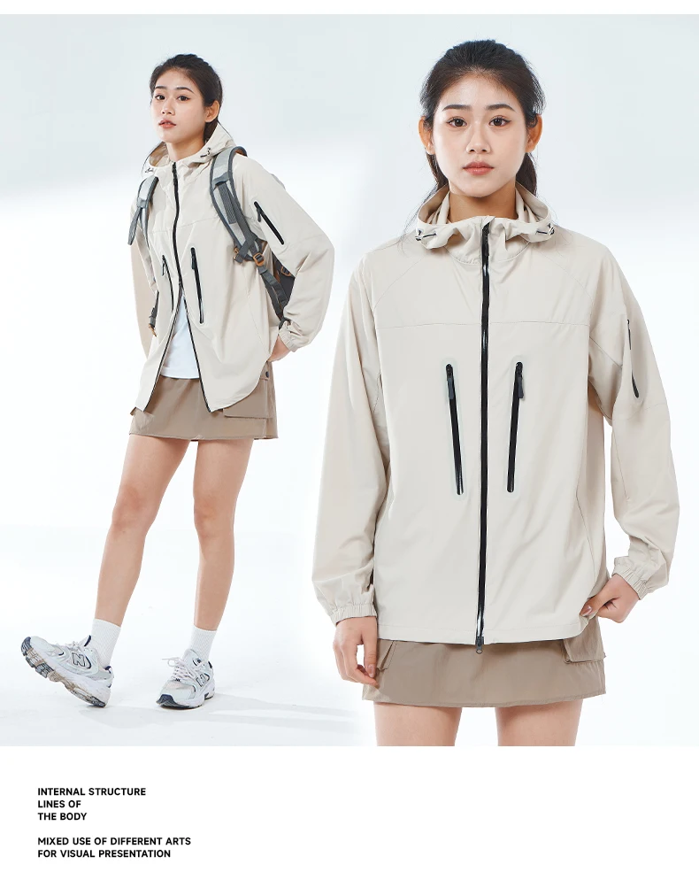 LNGXO Herren Damen Wander-Regenmantel, Sonnenschutz, Camping, Trekking, wasserdichte Jacke, Unisex, Stretch, Zwei-Wege-Reißverschluss, Windjacke – Detail 23