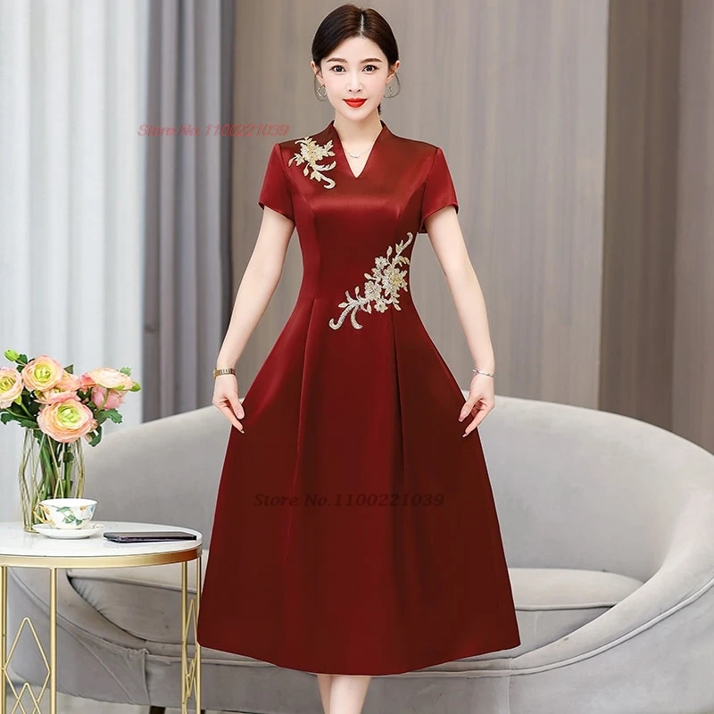 2024 vestido tradicional chino qipao flor nacional bordado boda cheongsam oriental vestido acampanado banquete noche qipao