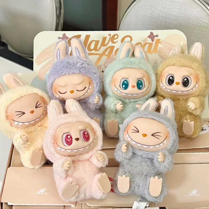

High Quality Anime Labubu Blind box Have A Seat Series Pendant Flocking Doll Model Toys Cute Monster 1:1 Replica Keychain Gifts