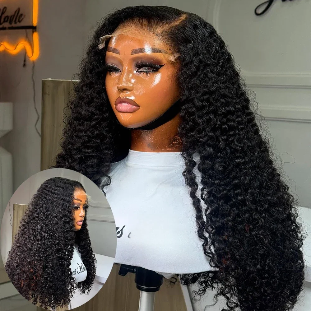 Натуральные черные кудрявые вьющиеся 26 дюймов длинные человеческие волосы 13x6 HD парики фронта шнурка бразильские свободные части предварительно выщипанные с детскими волосами бесклеевые