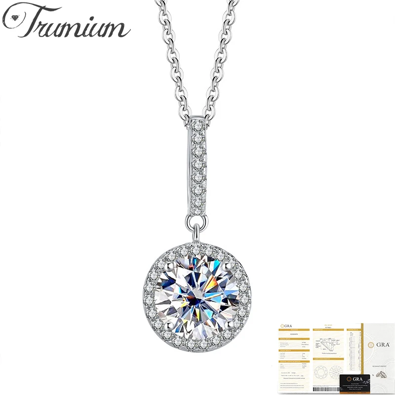 

Trumium 1CT Round Moissanite Necklace For Women 100% Sterling S925 Silver D Color VVS1 Lab Diamond Jewelry Wedding Pendant