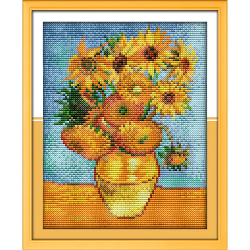 Freeshipping Van Gogh\'s Sunflower Painting!DIY Needlework DMC Counted Cross Stitch Sets for Embroidery Knitting Needles Crafts