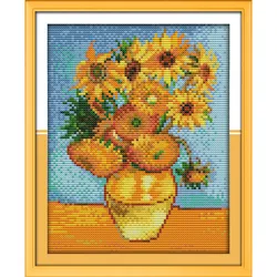 Freeshipping Van Gogh's Sunflower Painting!DIY Needlework DMC Counted Cross Stitch Sets for Embroidery Knitting Needles Crafts