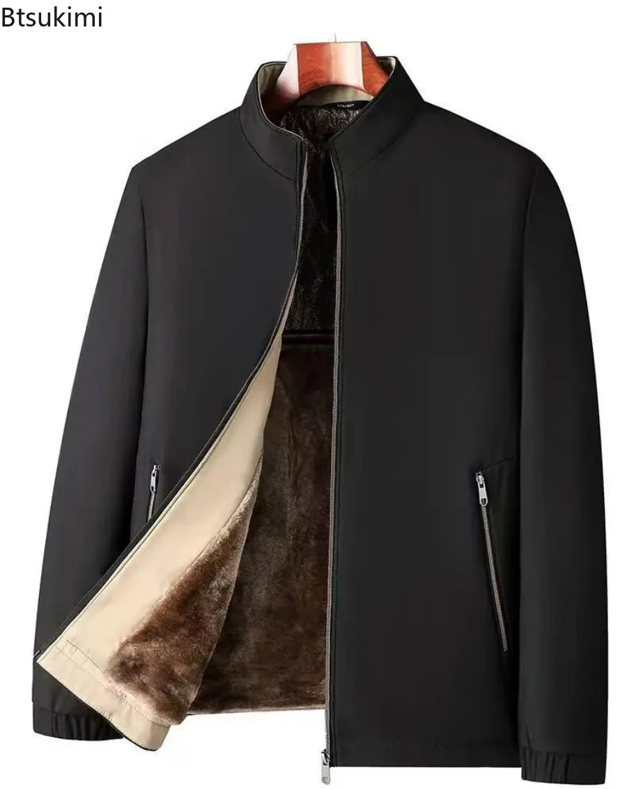 2025 Men's Autumn Winter Business Fleece Zip-Up Jacket Workout Fleece Jackets Male Full Zip Wool Liner Warm Thick Casual Coats