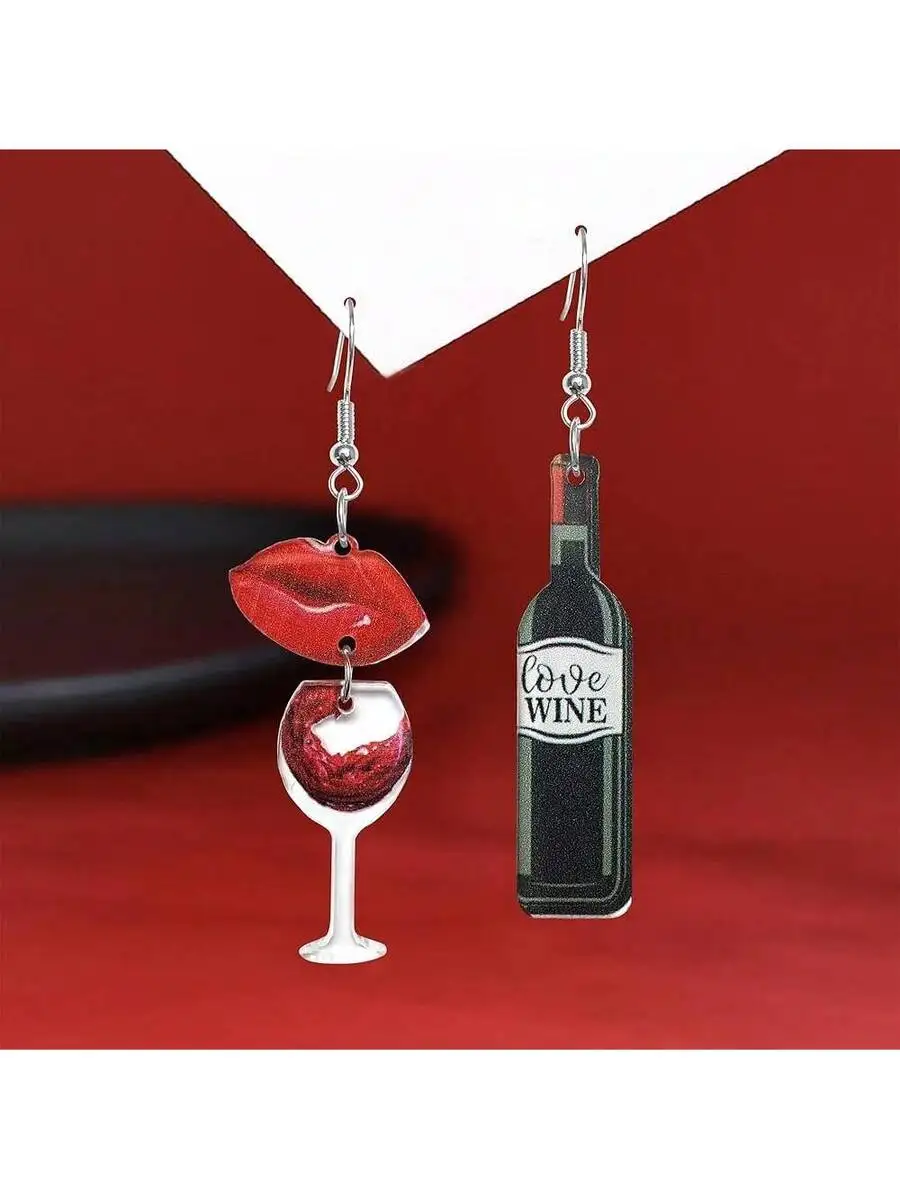 

Acrylic Wine Bottle And Glass Lip Dangle Earrings For Women Fashion Statement Jewelry