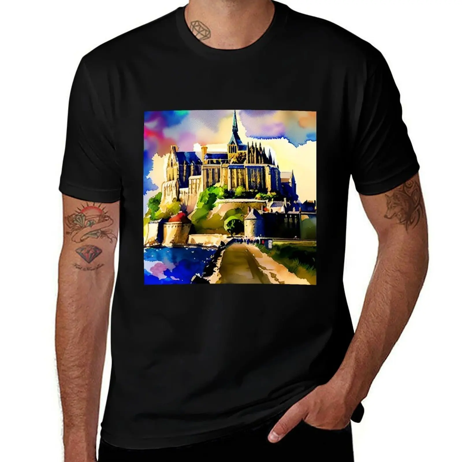 Mont Saint Michel Abbey, France T-Shirt Fashion Simple Casual Tee Shirt T-Shirt