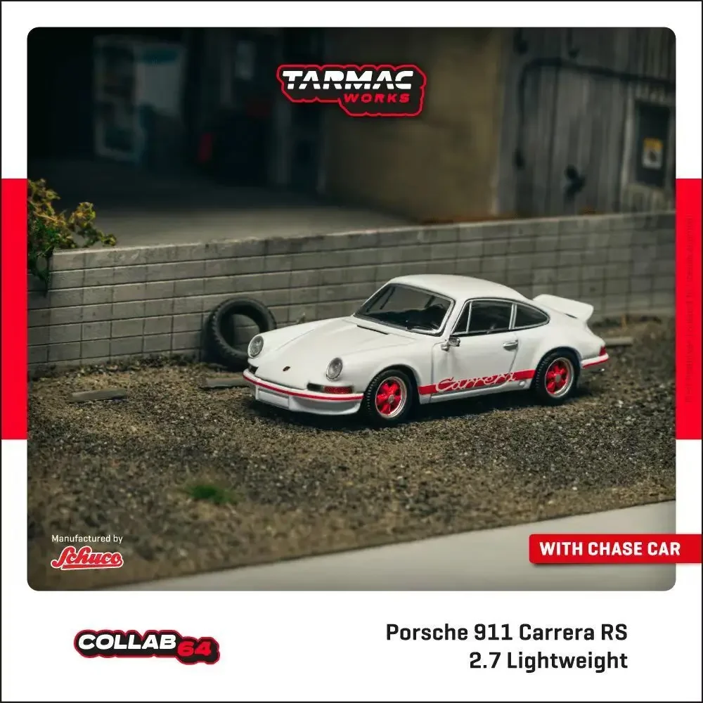 PreSale TW 1:64 Porsche 911 Carrera RS 2.7 Lightweight White Red Diecast Car Model Collection Miniature Toy Tarmac Works