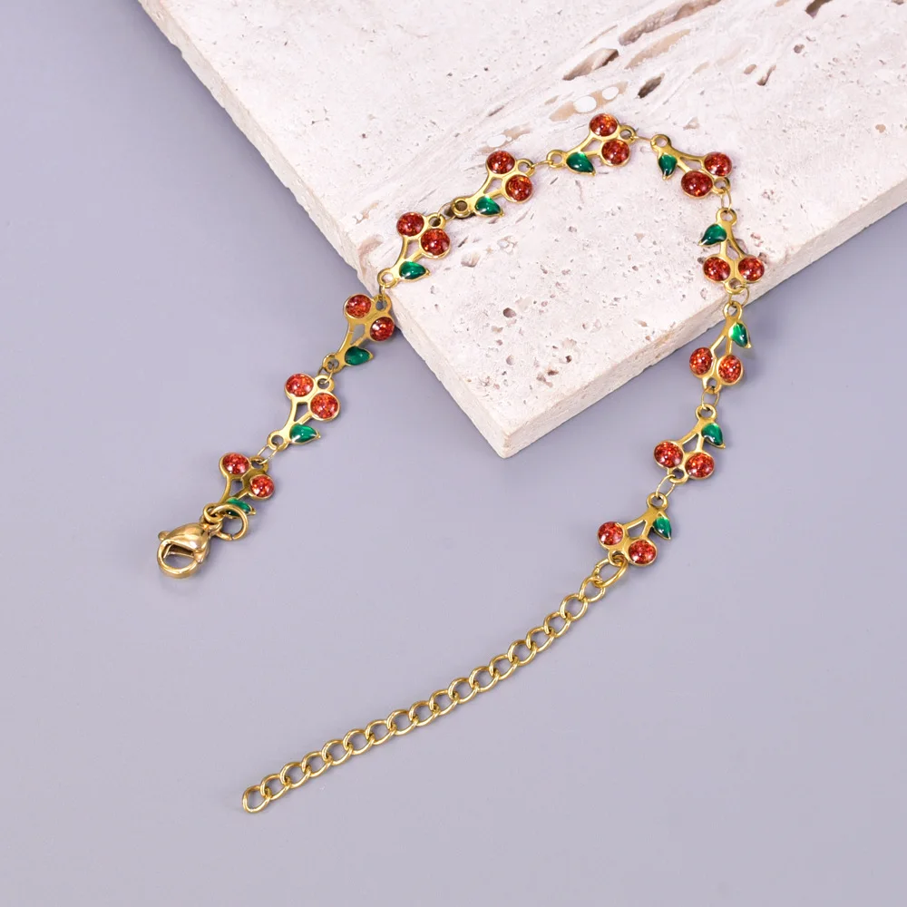 S54 Mixed-batch women's colored resin resin bracelet, stainless steel, golden cherry flower heart-shaped element