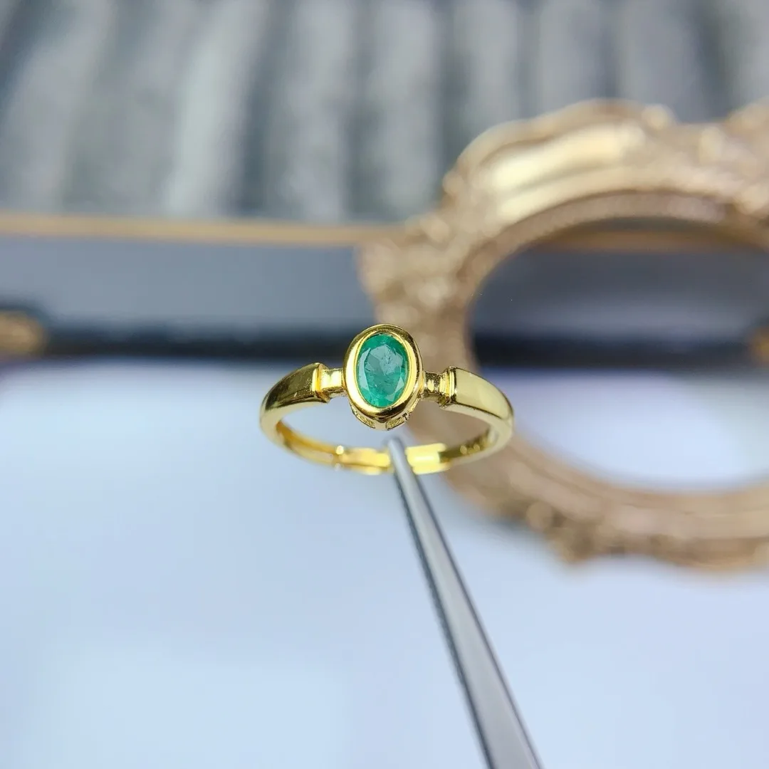 خاتم فضة S925 أنيق مع زمرد طبيعي لامع إكسسوار أنيق ومتطور للسيدات مثالي للارتداء اليومي #6