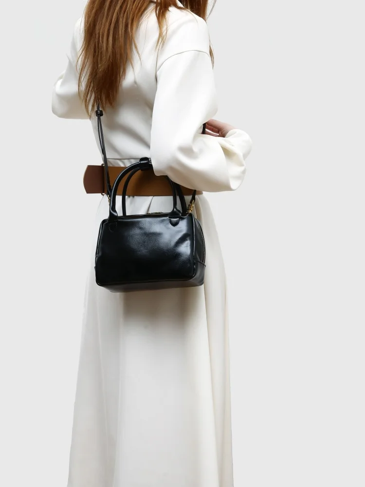 

Мягкая кожаная сумка Boston Bag, маленькая квадратная женская сумка, модная ретро-сумка через плечо, однотонная, в британском стиле