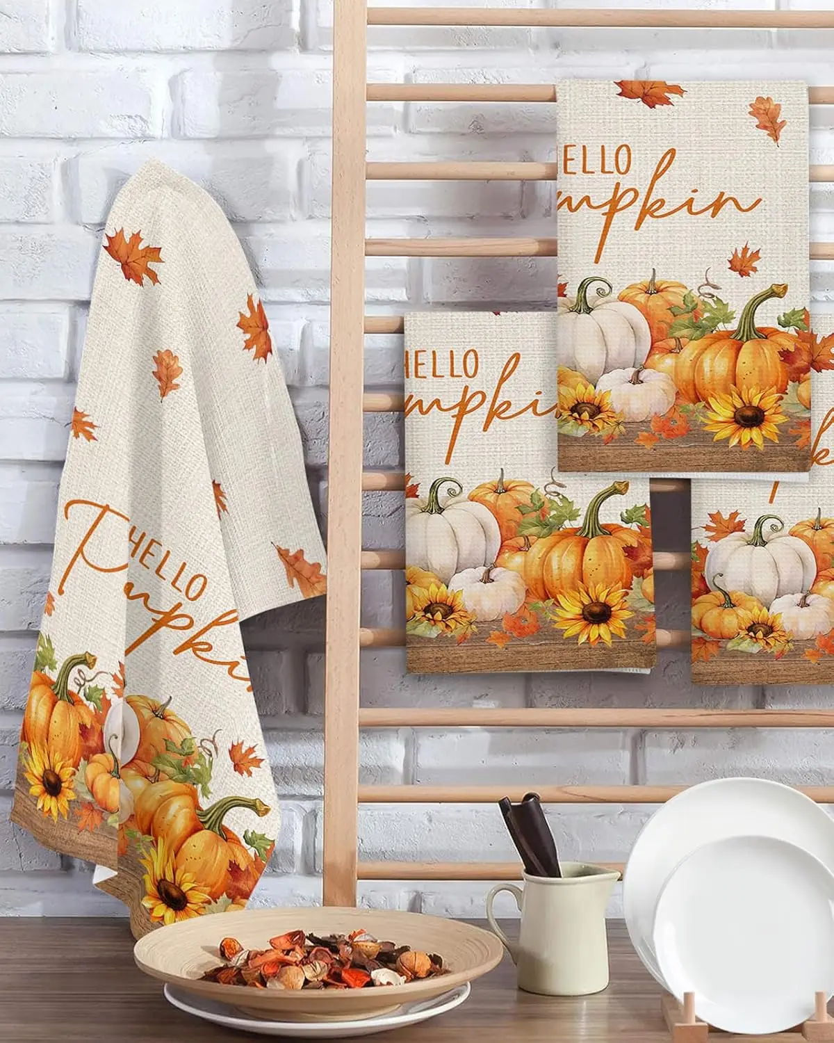 Fall Thanksgiving Pumpkin Maple Leaf Kitchen Towels Cleaning Supplies Absorbent Bar Hand Dishcloths Hand Towels Holiday Decor