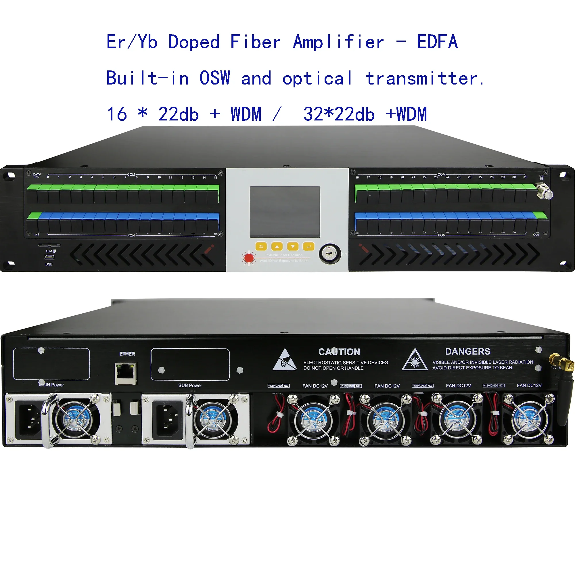 triple-play OSW+OT+EDFA+WDM 16x22dBm, 32x22dBm with WDM 1550nm Optical Fiber Amplifier Cable Erbium-Doped Fiber Amplifier (EDFA)